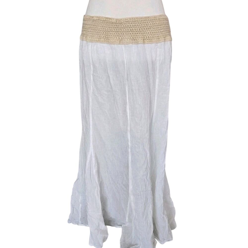 Y2K Cotton Gauze Boho Crocheted Waist Maxi Skirts Festival Semi Sheer Sz XL
